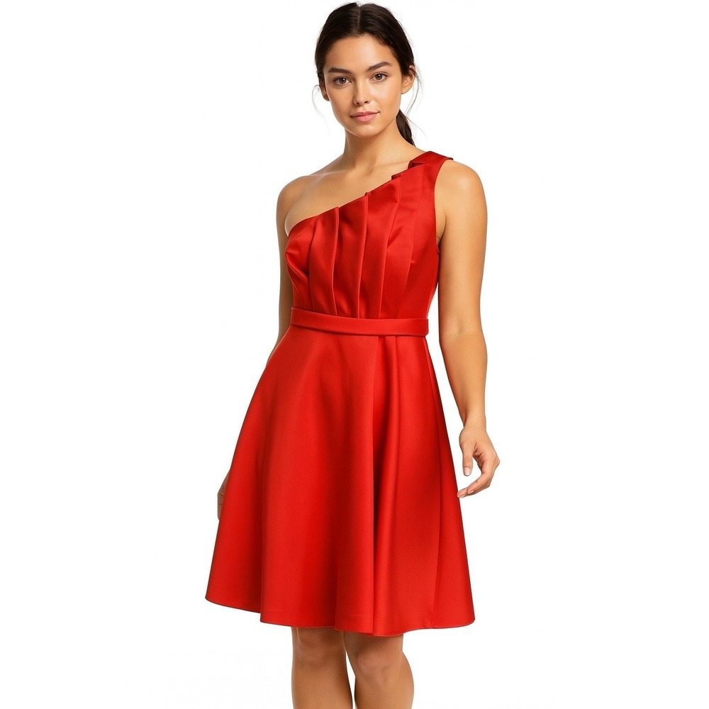Irococo Dress One Shoulder Red‎ Scuba Ruffled Formal Holiday Party Sleek Modern